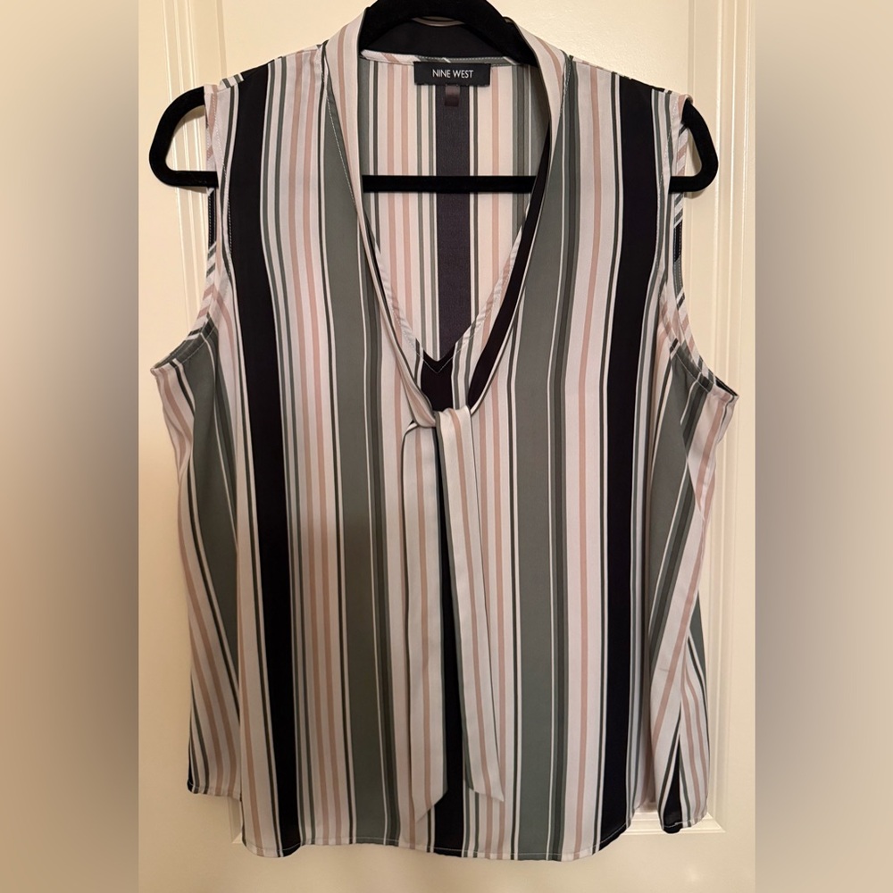 Nine West Multicolor Striped V-Neck Blouse